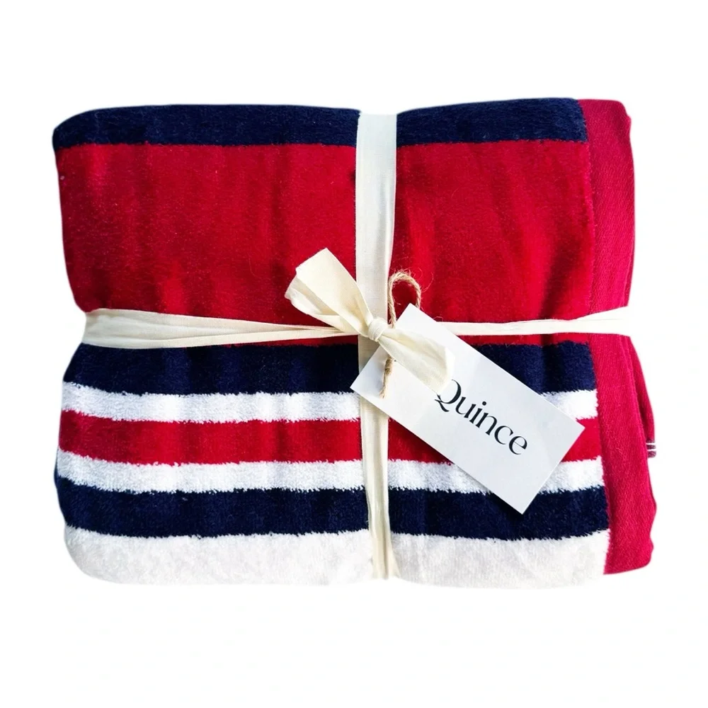 Quince Cabana Stripe Beach Towels (Set of 2) in Red, White, & Navy | NWT